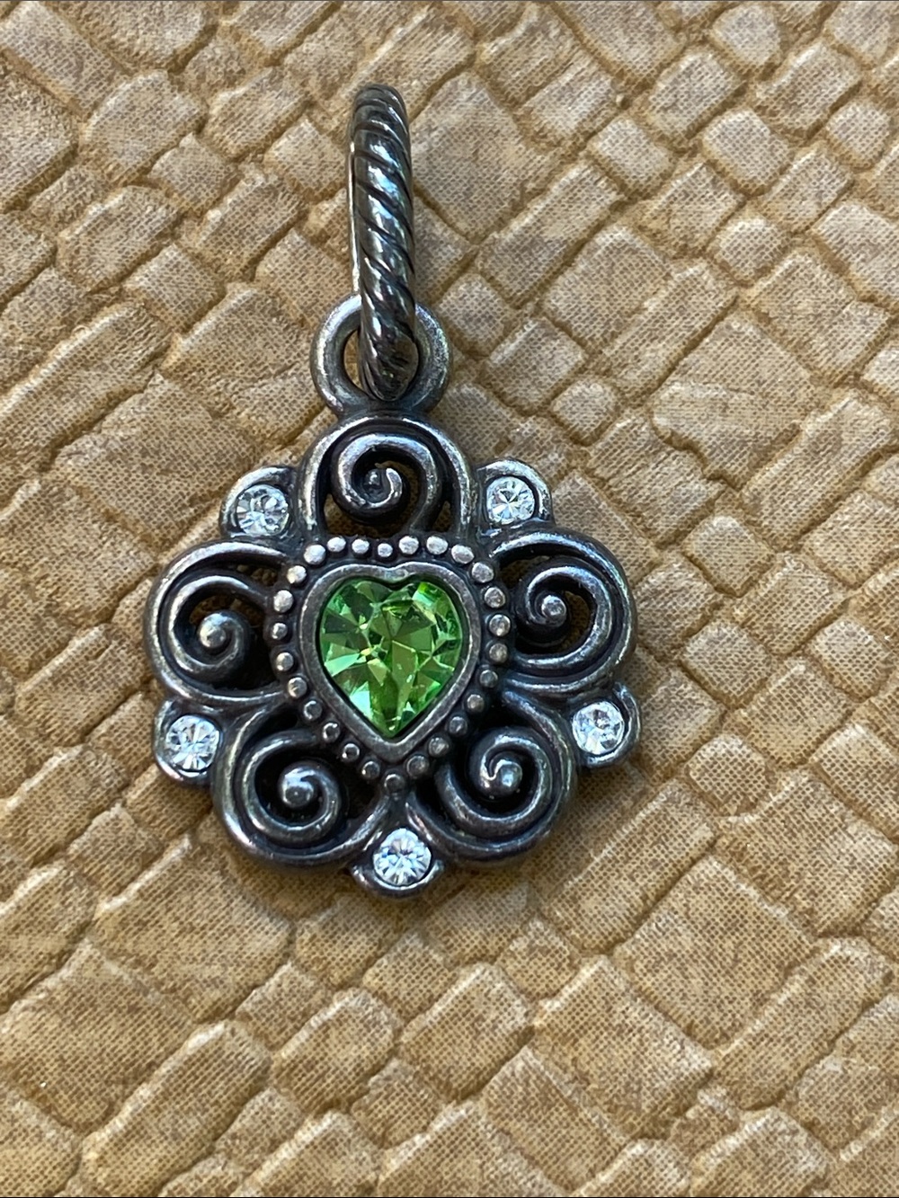 Brighton Silver tone Green Heart Floral Pendant Necklace Charm